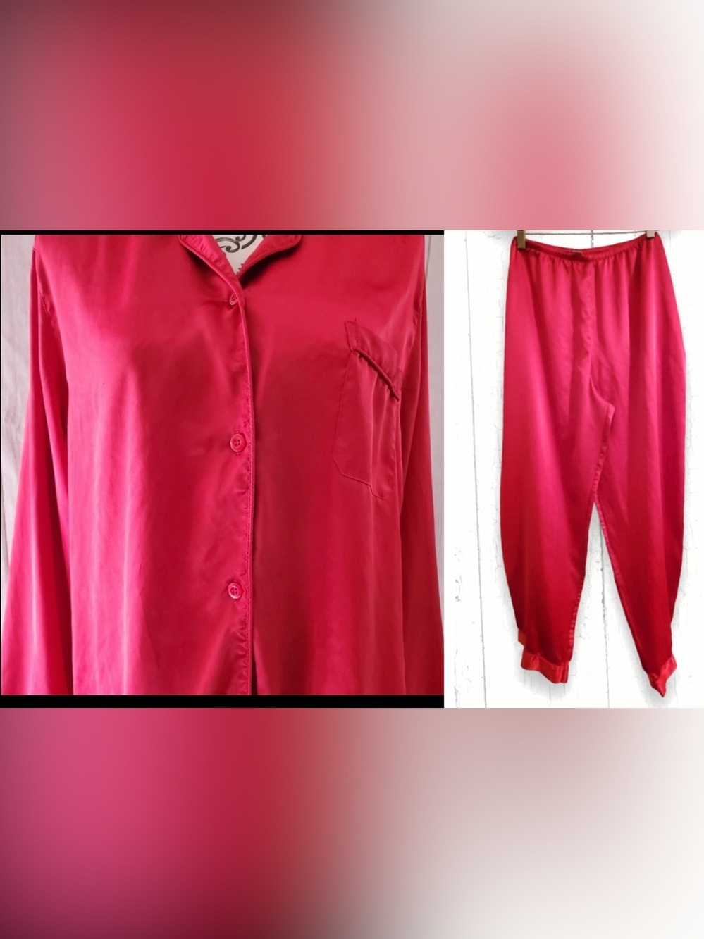 Vintage Victoria's Secret Red Satin Pajamas 2 piece set